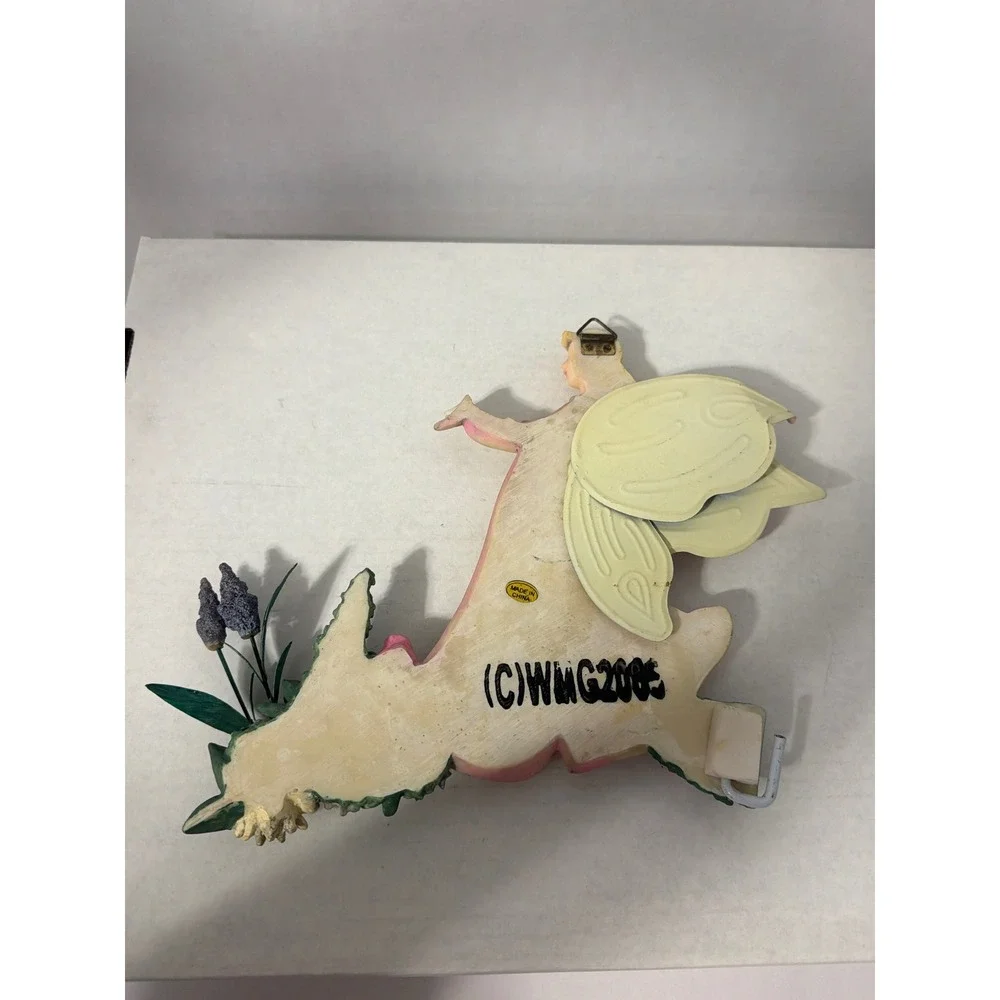 Vintage WMG 2005 Fairy Wall Plaque Resin Pink Butterfly Wings Floral Decor